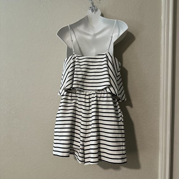 Anthropologie Grey Lab Striped Romper Tank Shorts, New, Medium, Black/White - Picture 3 of 7